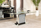 Marilyn Pedestal Rectangle Glass Top Dining Table Mirror