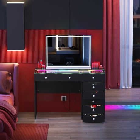 Diana RGB Vanity Desk with Light - 8 Storage Drawers