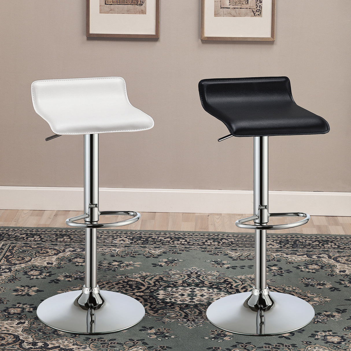Bidwell 29" Upholstered Backless Adjustable Bar Stools Black And Chrome (Set Of 2)