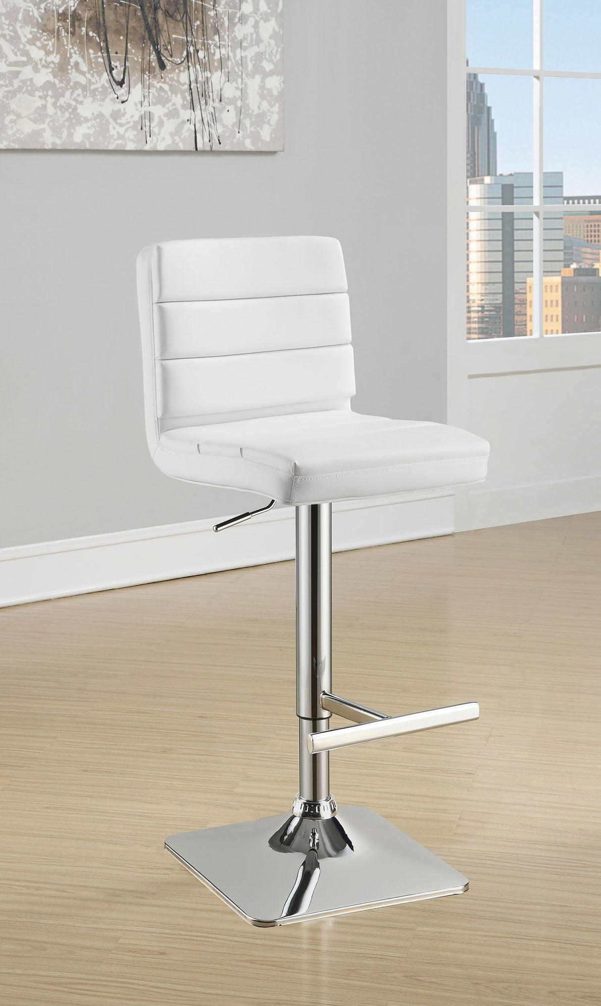 Bianca Upholstered Adjustable Bar Stools White And Chrome (Set Of 2)
