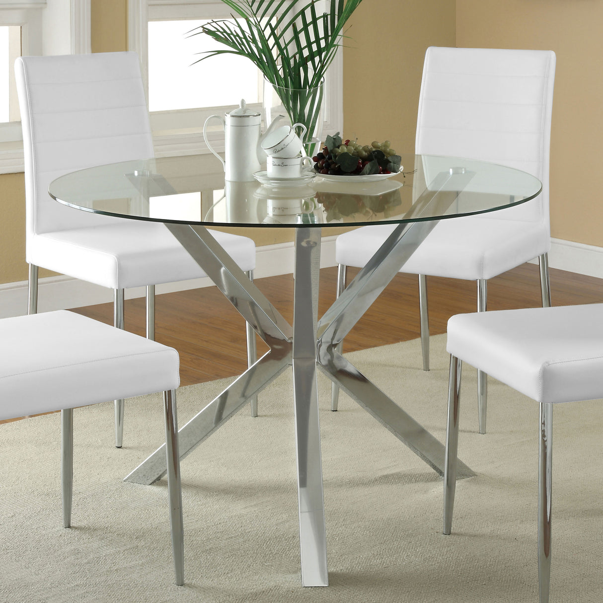 Vance Chrome Round 41-Inch Glass Top Asterisk Dining Table