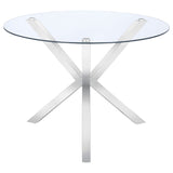 Vance Chrome Round 41-Inch Glass Top Asterisk Dining Table