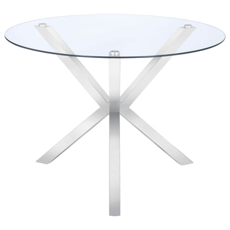 Vance Chrome Round 41-Inch Glass Top Asterisk Dining Table