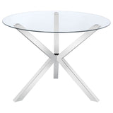 Vance Chrome Round 41-Inch Glass Top Asterisk Dining Table