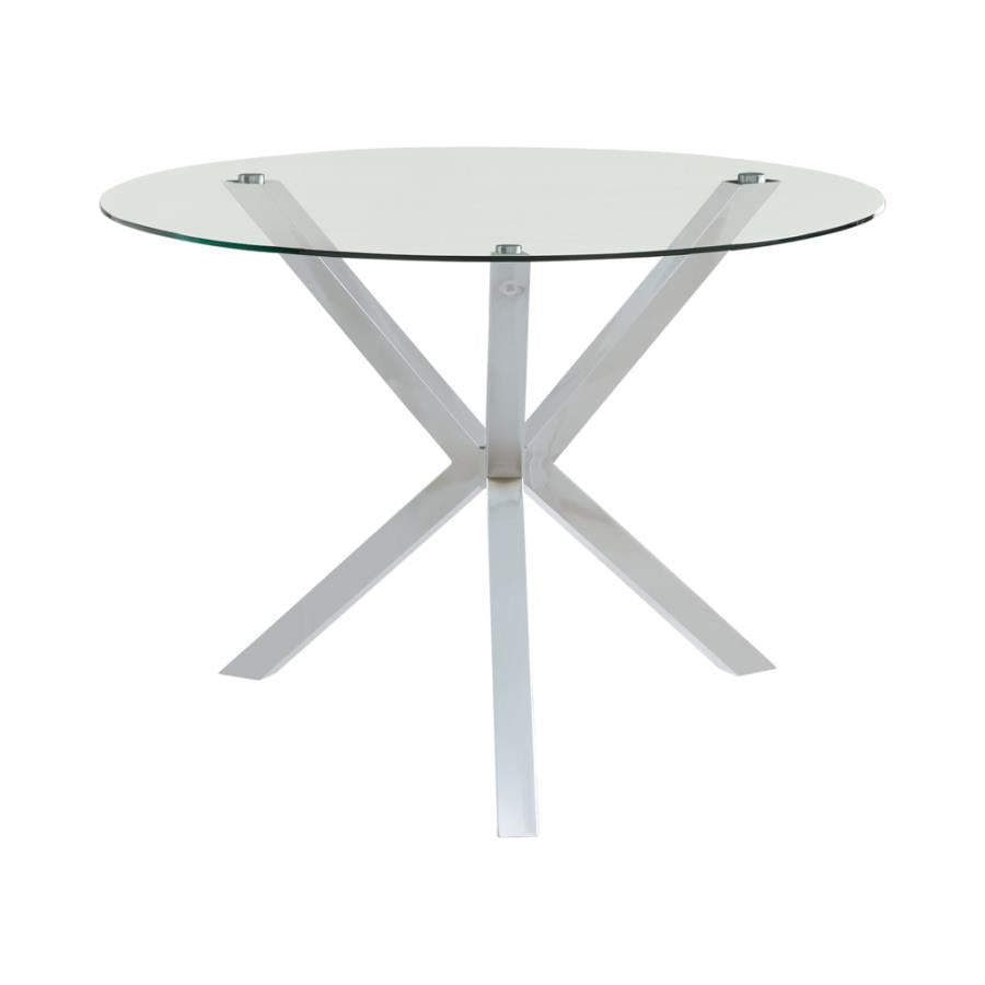 Vance Chrome Round 41-Inch Glass Top Asterisk Dining Table