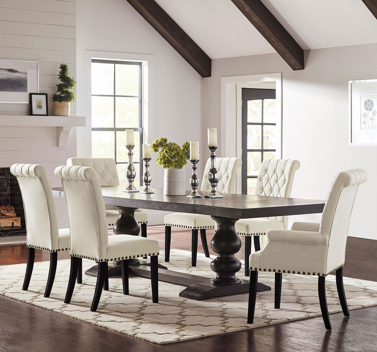 Phelps Distressed Noir / Beige 7-Piece Rectangular Dining Table Set