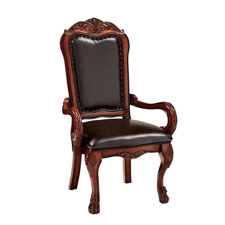 Dresden Brown Synthetic Leather & Cherry Oak Finish Arm Chair (Set-2)