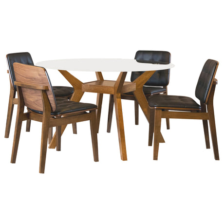 Paxton Nutmeg 5-Piece Round Glass Top Dining Table Set