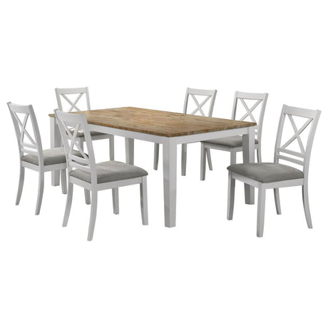 Hollis White 7-Piece Rectangular Dining Table Set Brown And