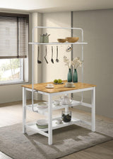 Edgeworth White Kitchen Island Counter Table With Pot Rack
