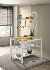 Edgeworth White Kitchen Island Counter Table With Pot Rack