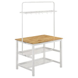 Edgeworth White Kitchen Island Counter Table With Pot Rack