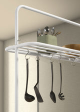 Edgeworth White Kitchen Island Counter Table With Pot Rack