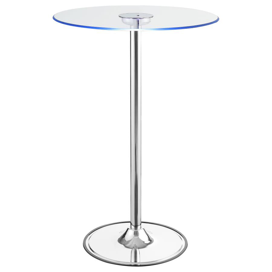 Thea Chrome Round 28-Inch Glass Top Led Bistro Bar Table