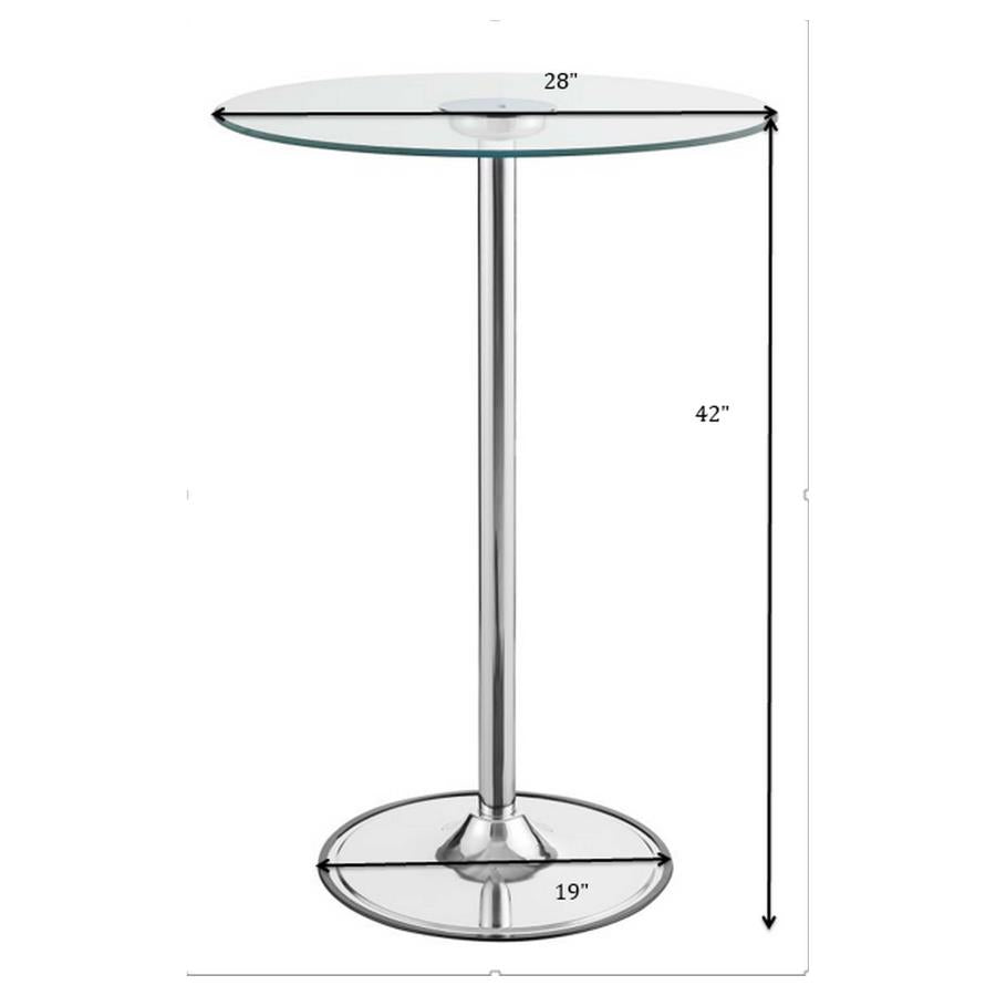 Thea Chrome Round 28-Inch Glass Top Led Bistro Bar Table