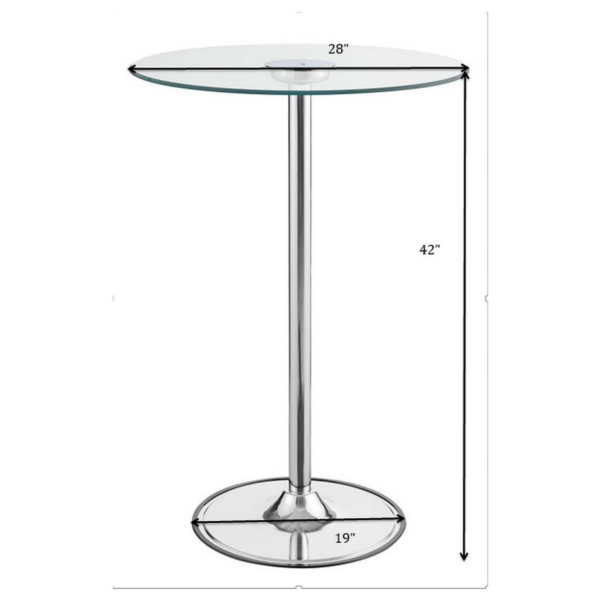 Thea Chrome Round 28-Inch Glass Top Led Bistro Bar Table