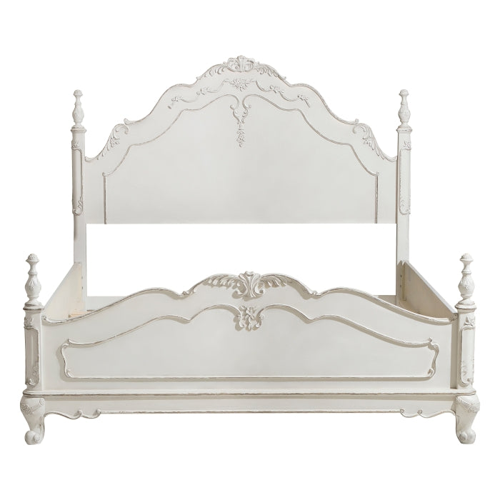Cinderella Antique White With Gray Rub-Through Queen Bed