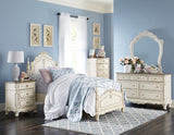 Cinderella Antique White With Gray Rub-Through Twin Bed