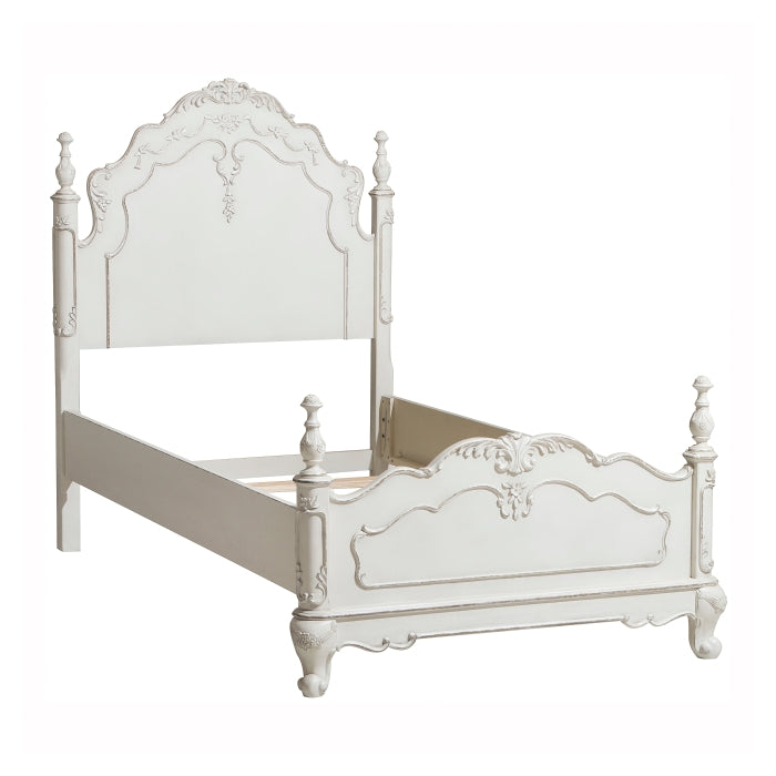 Cinderella Antique White With Gray Rub-Through Twin Bed
