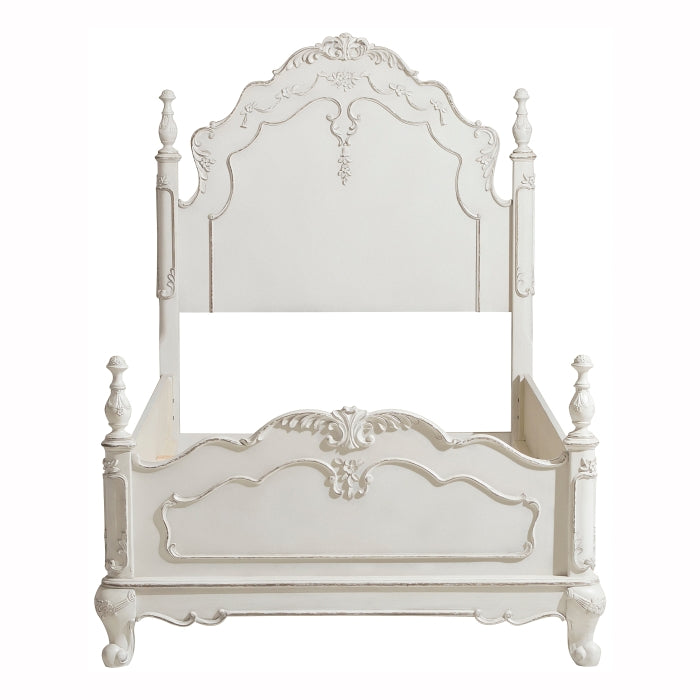 Cinderella Antique White With Gray Rub-Through Twin Bed