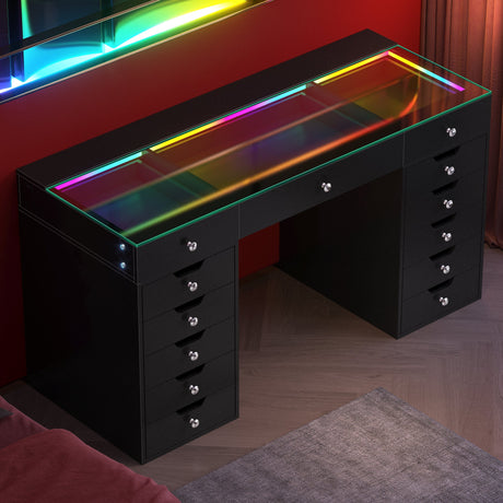 Eva-RGB Vanity Desk Pro - 13 Storage Drawers