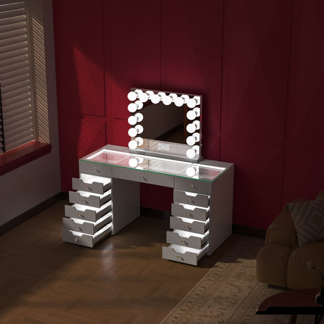 April Promotion ! Eva Vanity Desk with Lights and 14bulbs Vanity Mirror (Only sell in Dallas)
