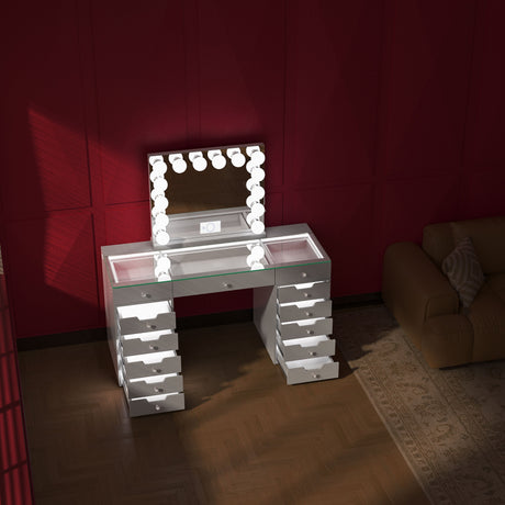 April Promotion ! Eva Vanity Desk with Lights and 14bulbs Vanity Mirror (Only sell in Dallas)