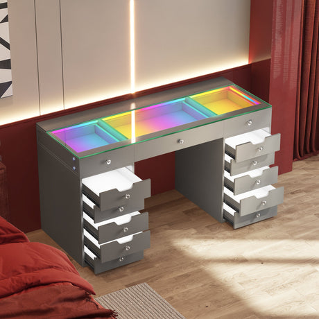 Eva Vanity Desk  - 13 Storage Drawers with Full Light &RGB