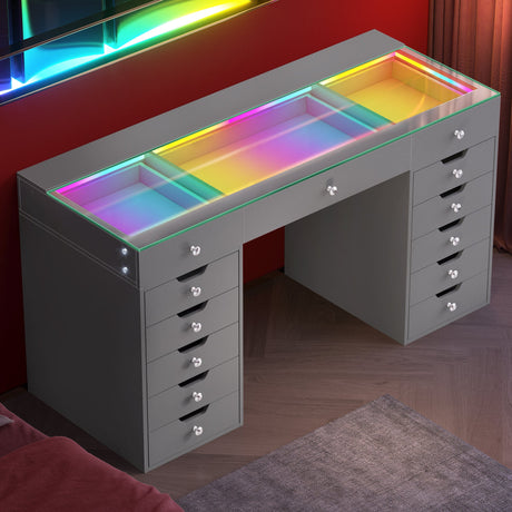 Eva-RGB Vanity Desk Pro - 13 Storage Drawers