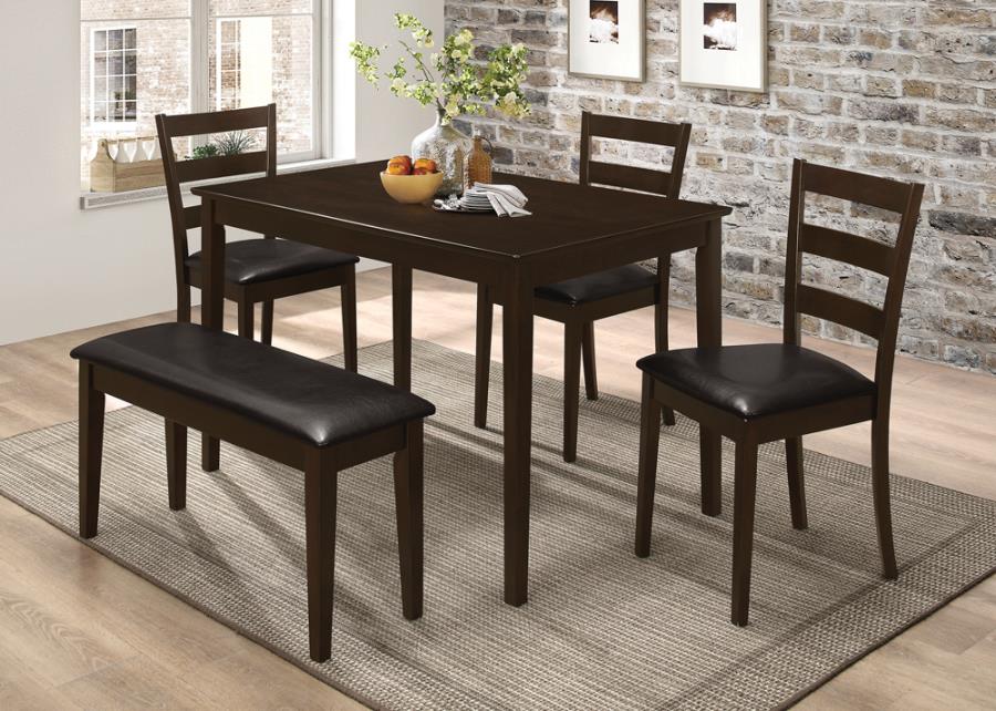 Guillen 5-Piece Dining Set With Bench Cappuccino And Dark Brown
