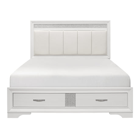 Luster White Eastern King Platform Bed With Footboard Storage