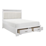 Luster White And Silver Glitter Queen Platform Bed With Footboard Storage