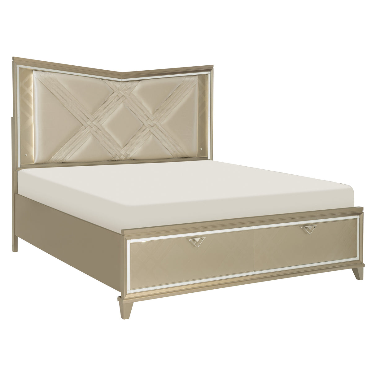 Bijou Queen Platform Bed With Led Lighting And Footboard Storage