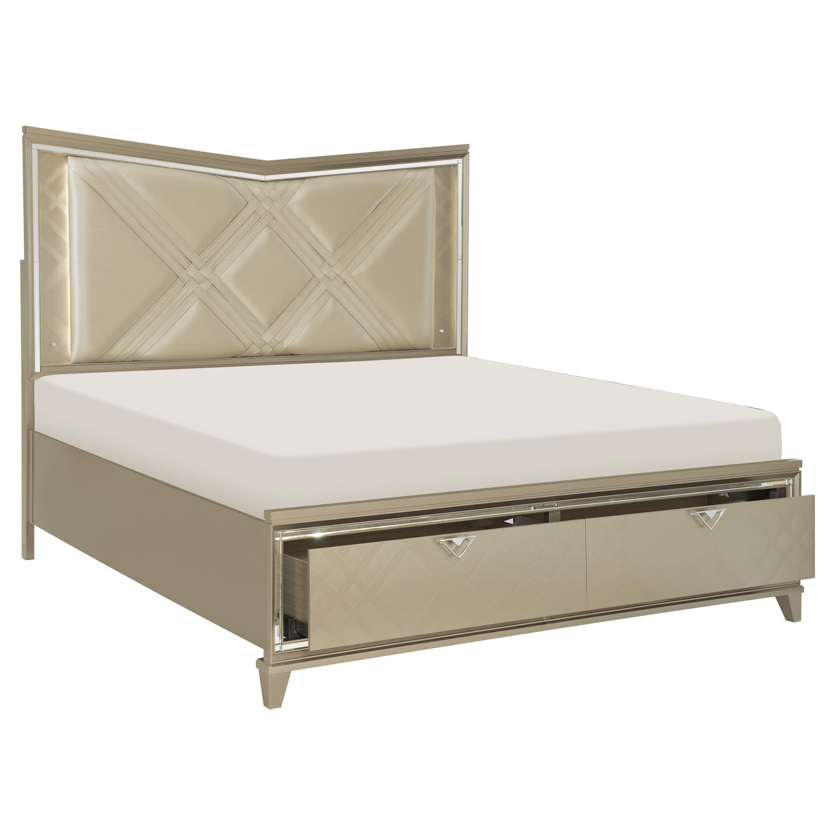 Bijou Queen Platform Bed With Led Lighting And Footboard Storage