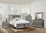 Tamsin Silver-Gray California King Platform Bed With Footboard Storage, Led Lighting