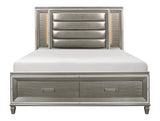 Tamsin Silver-Gray California King Platform Bed With Footboard Storage, Led Lighting