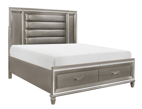 Tamsin Silver-Gray Queen Platform Bed With Footboard Storage, Led Lighting