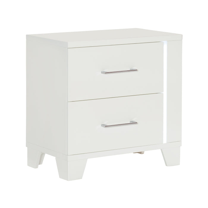 Kerren White High Gloss Nightstand, LED Lighting