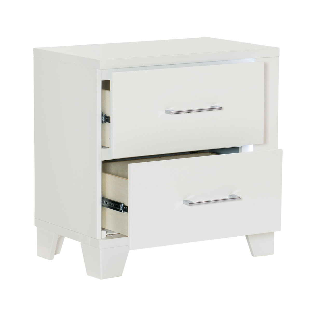 Kerren White High Gloss Nightstand, LED Lighting