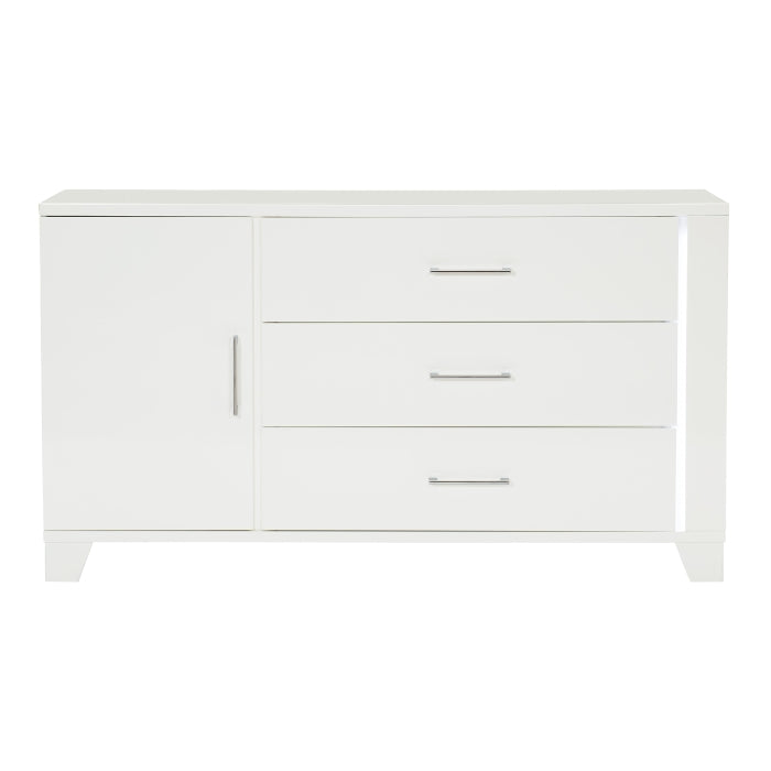 Kerren White High Gloss Dresser, LED Lighting