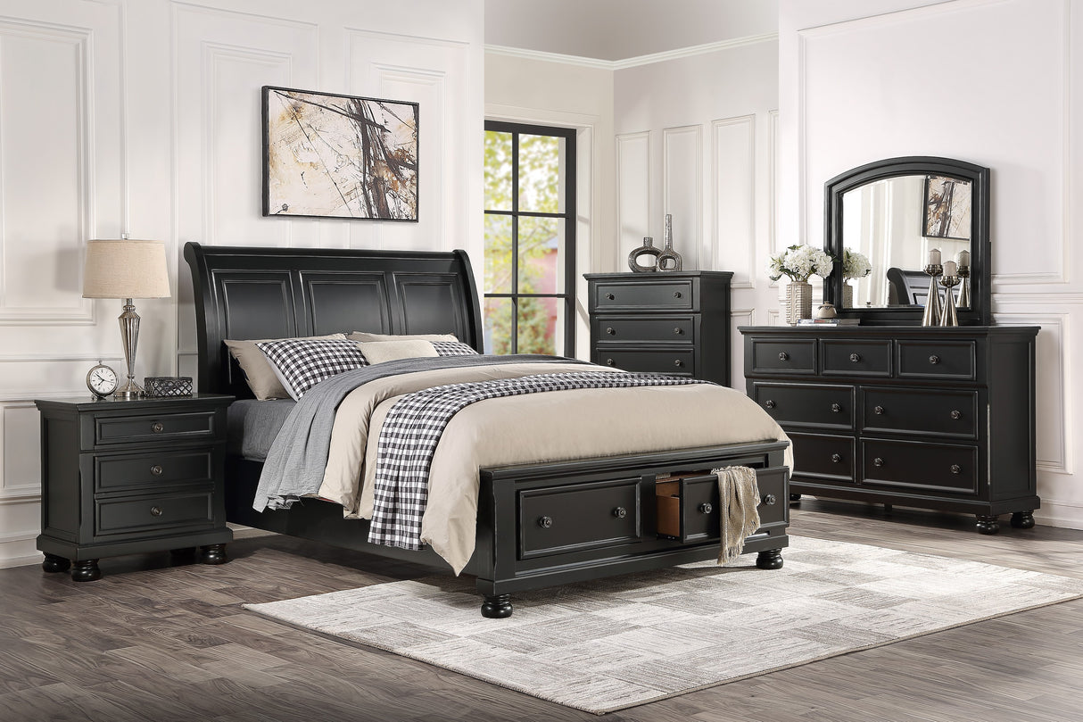 Laurelin Black Queen Sleigh Platform Bed With Footboard Storage