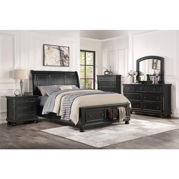 Laurelin Black Queen Sleigh Platform Bed With Footboard Storage