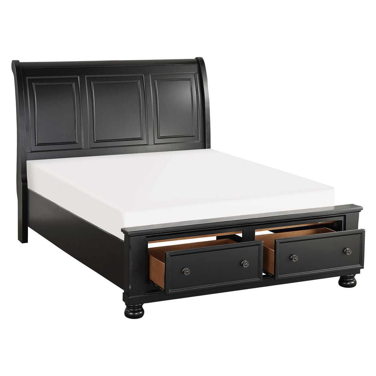 Laurelin Black Queen Sleigh Platform Bed With Footboard Storage
