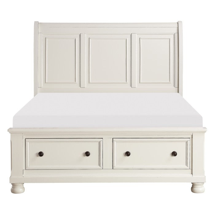 Laurelin White Queen Sleigh Platform Bed With Footboard Storage