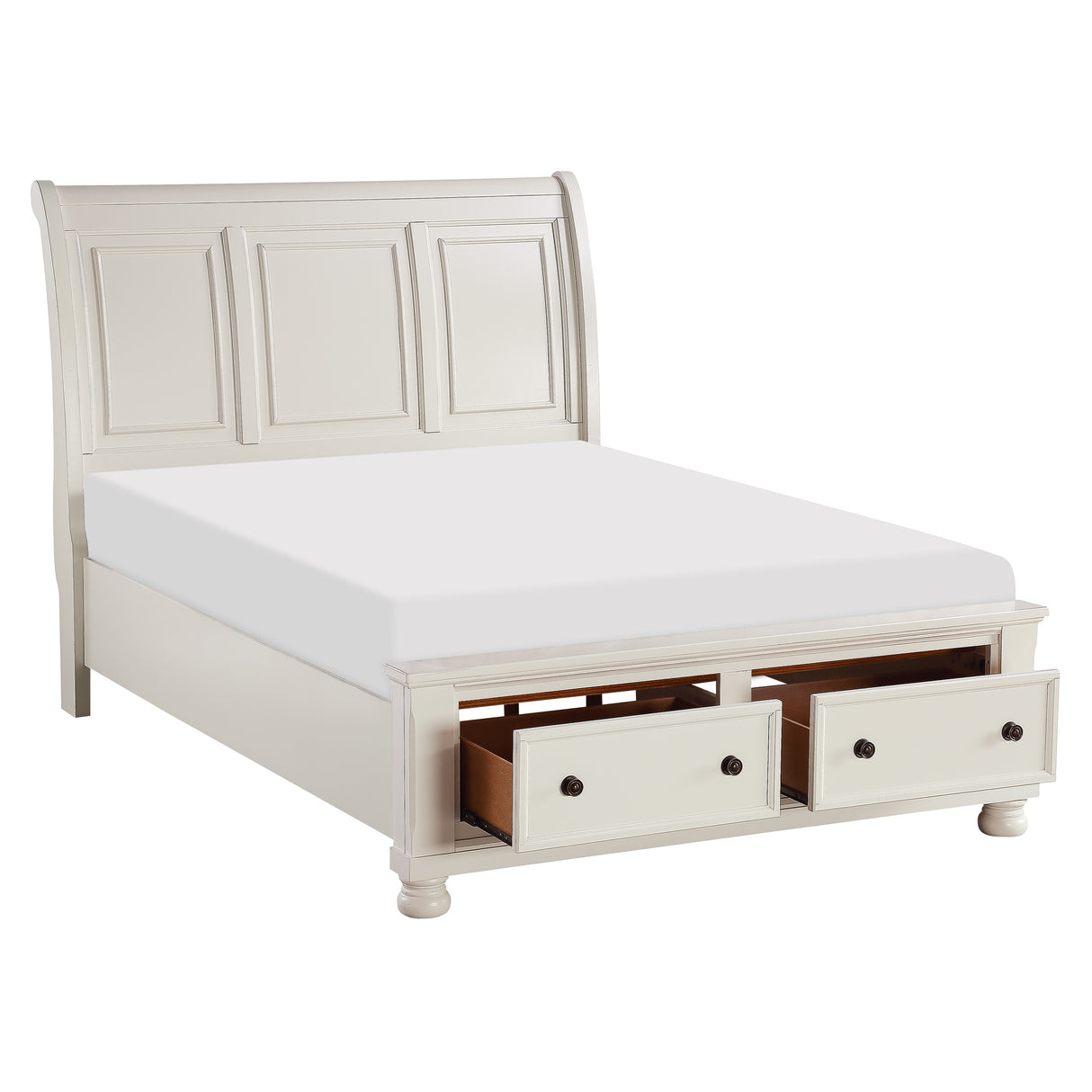 Laurelin White Queen Sleigh Platform Bed With Footboard Storage
