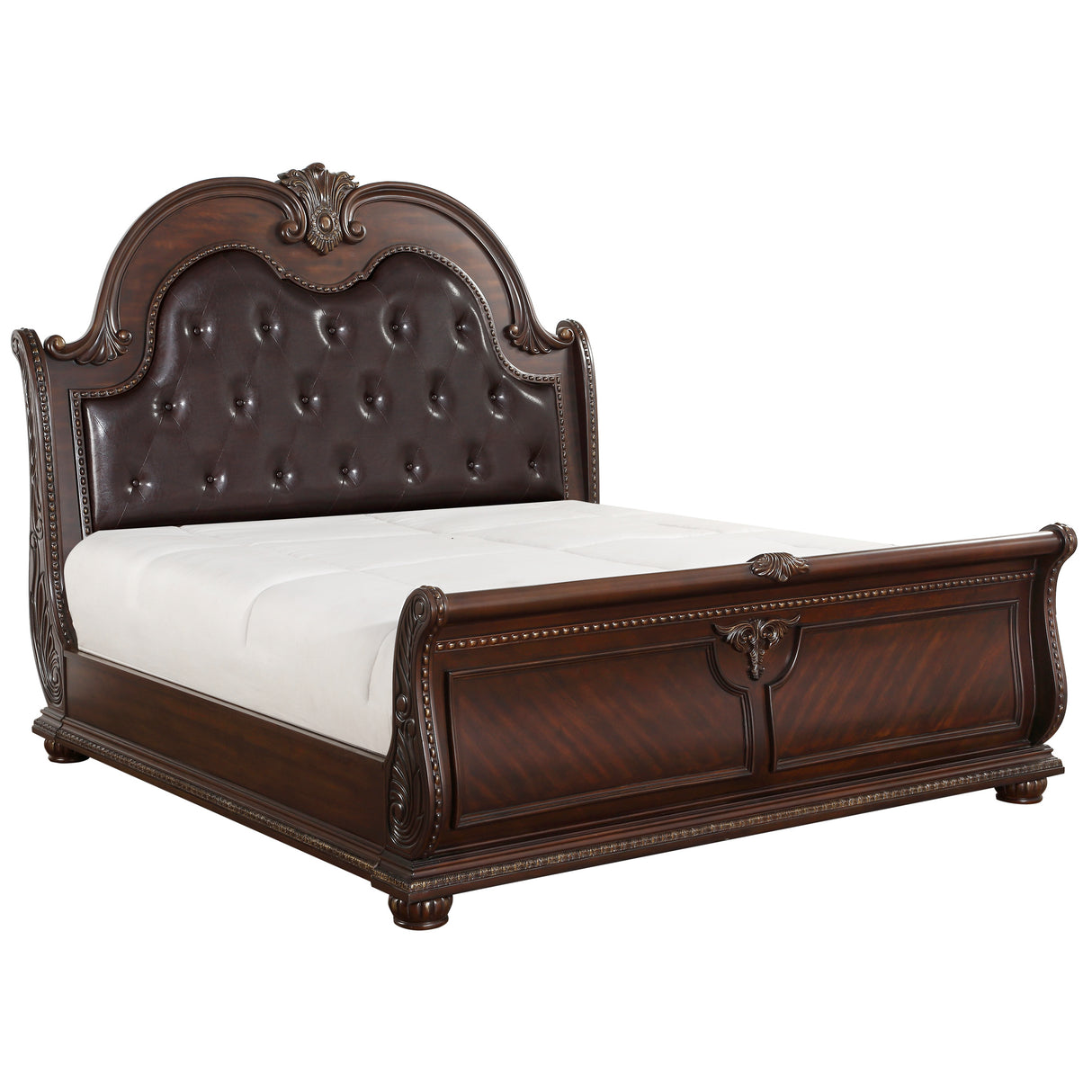 Cavalier Dark Cherry With Gold Tipping Queen Sleigh Bed