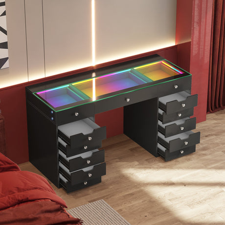 Eva Vanity Desk  - 13 Storage Drawers with Full Light &RGB