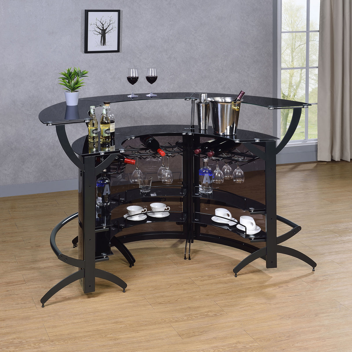 Dallas Black 3-Piece Curved Freestanding Home Bar Cabinet