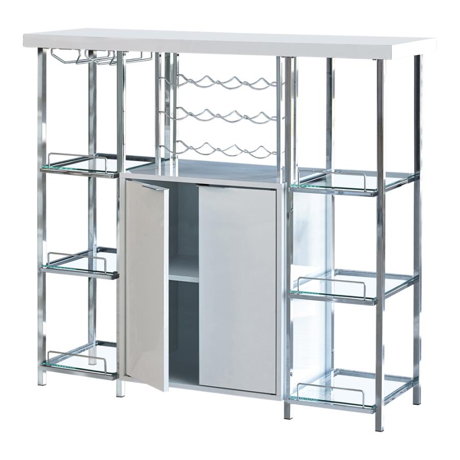 Gallimore 2-Door Bar Cabinet With Glass Shelf High Glossy White And Chrome