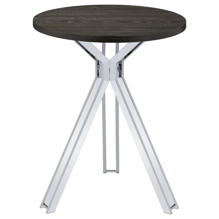 Edgerton Round Wood Top Bar Table Dark Oak And Chrome
